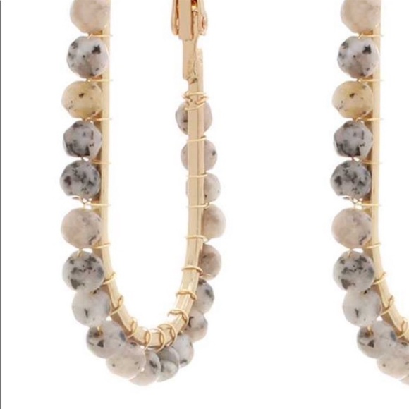 Natural Stone Oval Hoop Earrings - Picture 2 of 6